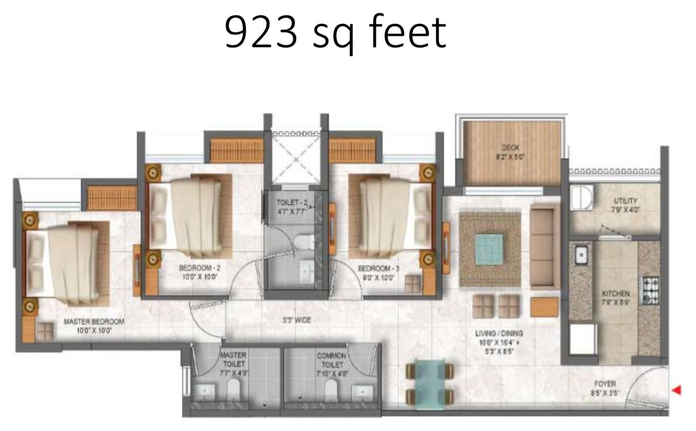 Casa Olivia 3 BHK Ultima 923 sq.ft. floor plan