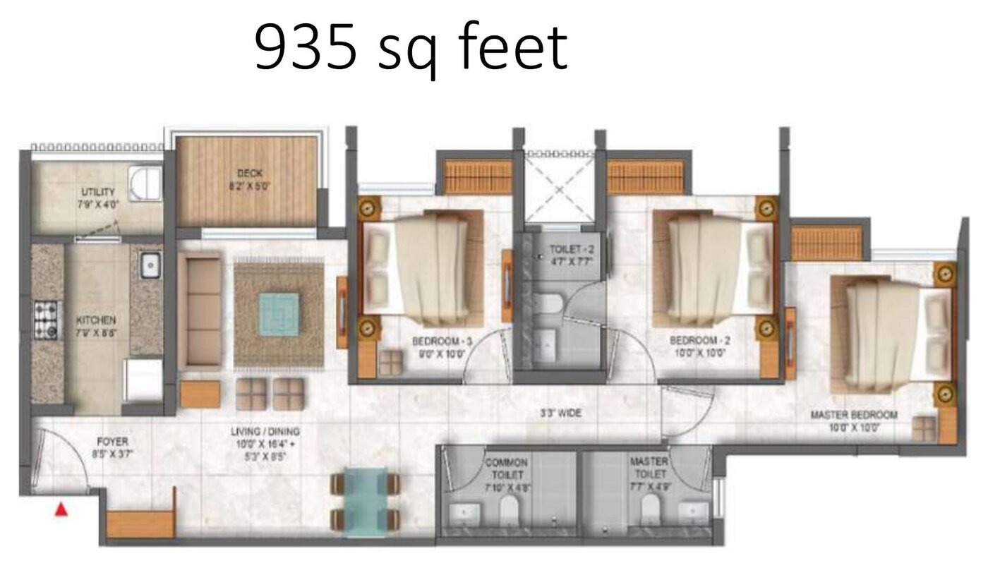 Casa Olivia 3 BHK Ultima 935 sq.ft. floor plan