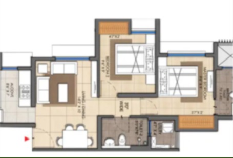 Lodha Premier 2 BHK Ultima Deck floor plan, 699 sq.ft.